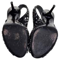 Pre Owned Louis Vuitton Two Tone Sequins Liza Peep Toe Slingback Sandals Size 38