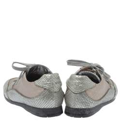 Louis Vuitton Silver/Beige Monogram Fabric and Python Lace Low Top Sneakers Size 38.5