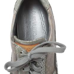 Louis Vuitton Silver/Beige Monogram Fabric and Python Lace Low Top Sneakers Size 38.5
