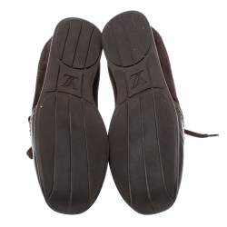 Pre Owned Louis Vuitton Brown Patent Leather And Monogram Canvas Lace Up Sneakers Size 38.5