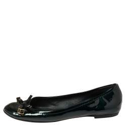 مملوكة مسبقًا Louis Vuitton Green Patent Leather Bow Ballet Flats Size 36