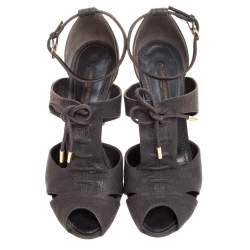 Louis Vuitton Moka Pebbled Leather Corfu Caged Sandals Size 38.5