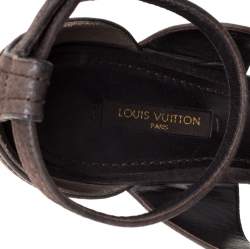 Louis Vuitton Moka Pebbled Leather Corfu Caged Sandals Size 38.5