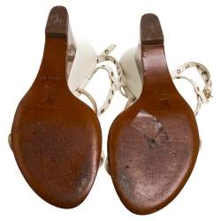 Pre Owned صندل لوي فيتون مزين دوائر معدنية مفرغة سير حرف تي كعب روكي جلد ثلاثي اللون مقاس 37.5