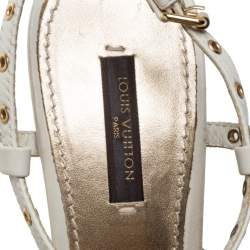 Pre Owned صندل لوي فيتون مزين دوائر معدنية مفرغة سير حرف تي كعب روكي جلد ثلاثي اللون مقاس 37.5