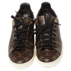 مملوكة مسبقًا Louis Vuitton Brown/Black Monogram Canvas and Patent Leather Frontrow Low Top Sneakers Size 40