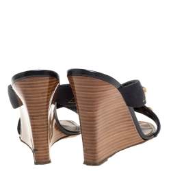 مملوكة مسبقًا Louis Vuitton Black Canvas Studded Wedge Cross Strap Sandals Size 38
