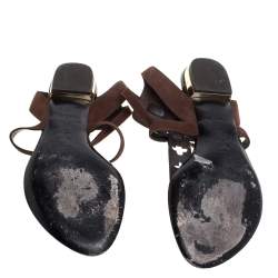 Pre Owned Louis Vuitton Brown Leather Thong Flat Sandals Size 39