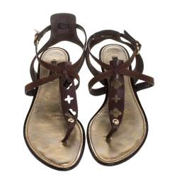 Pre Owned Louis Vuitton Brown Leather Thong Flat Sandals Size 39