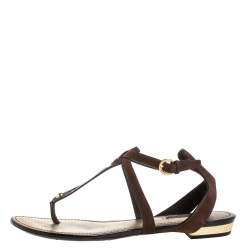 Pre Owned Louis Vuitton Brown Leather Thong Flat Sandals Size 39