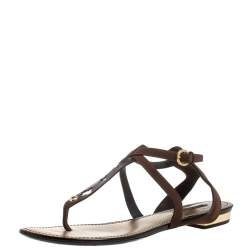 Pre Owned Louis Vuitton Brown Leather Thong Flat Sandals Size 39