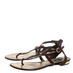 Pre Owned Louis Vuitton Brown Leather Thong Flat Sandals Size 39