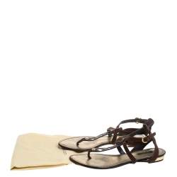 Pre Owned Louis Vuitton Brown Leather Thong Flat Sandals Size 39