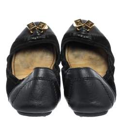 Pre Owned حذاء فلات باليه لوى فيتون مكعب  جلد وسويدى أسود مقاس 38