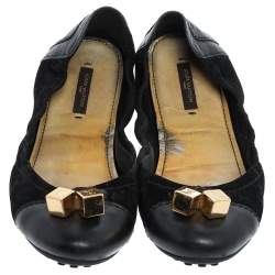 Pre Owned حذاء فلات باليه لوى فيتون مكعب  جلد وسويدى أسود مقاس 38