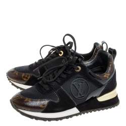 مملوكة مسبقًا حذاء رياضي لوي فيتون رون اواي رباط علوي شبك و كانفاس مونوغرامي بني و أسود مقاس 35.5