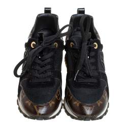 مملوكة مسبقًا حذاء رياضي لوي فيتون رون اواي رباط علوي شبك و كانفاس مونوغرامي بني و أسود مقاس 35.5