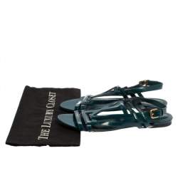 مملوكة مسبقًا Louis Vuitton Teal Blue Patent Leather Crossing Logo Flat Sandals Size 40