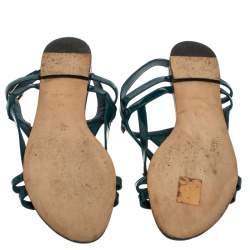 مملوكة مسبقًا Louis Vuitton Teal Blue Patent Leather Crossing Logo Flat Sandals Size 40