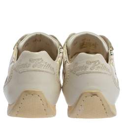 Pre Owned Louis Vuitton White Leather And Multicolor Monogram Canvas Lace Up Sneakers Size 34