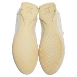 Pre Owned Louis Vuitton White Leather And Multicolor Monogram Canvas Lace Up Sneakers Size 34