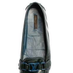 مملوكة مسبقًا حذاء أوكسفورد فلات لوي فيتون جلد أخضر لامع مقاس 40