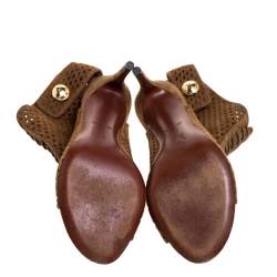 Louis Vuitton Brown Perforated Suede Leather Open Toe Ankle Booties Size 39