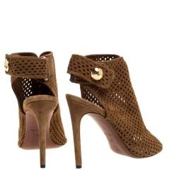 Louis Vuitton Brown Perforated Suede Leather Open Toe Ankle Booties Size 39