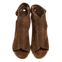 Louis Vuitton Brown Perforated Suede Leather Open Toe Ankle Booties Size 39