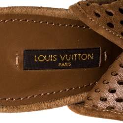 Louis Vuitton Brown Perforated Suede Leather Open Toe Ankle Booties Size 39