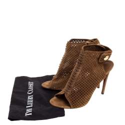 Louis Vuitton Brown Perforated Suede Leather Open Toe Ankle Booties Size 39
