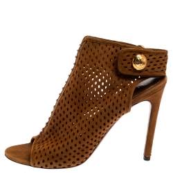 Louis Vuitton Brown Suede Perforated Leather Open Toe Sandals Size 37.5