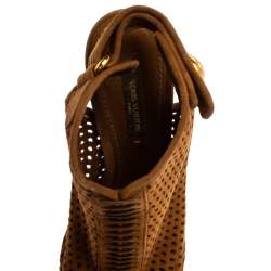 Louis Vuitton Brown Suede Perforated Leather Open Toe Sandals Size 37.5