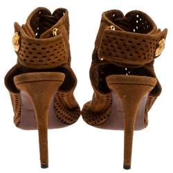 Louis Vuitton Brown Suede Perforated Leather Open Toe Sandals Size 37.5