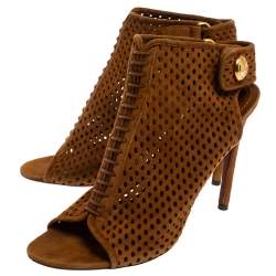 Louis Vuitton Brown Suede Perforated Leather Open Toe Sandals Size 37.5