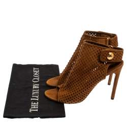 Louis Vuitton Brown Suede Perforated Leather Open Toe Sandals Size 37.5