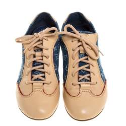 مملوكة مسبقًا Louis Vuitton Beige/Blue Monogram Denim And Leather Low Top Sneakers Size 36