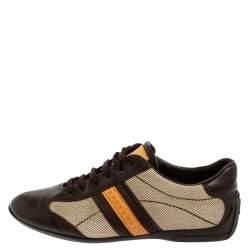 مملوكة مسبقًا حذاء رياضي لوي فيتون عنق منخفض جلد وكانفاس بني مقاس 37