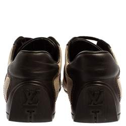 مملوكة مسبقًا حذاء رياضي لوي فيتون عنق منخفض جلد وكانفاس بني مقاس 37