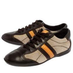 مملوكة مسبقًا حذاء رياضي لوي فيتون عنق منخف ض جلد وكانفاس بني مقاس 37