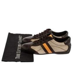 مملوكة مسبقًا حذاء رياضي لوي فيتون عنق منخفض جلد وكانفاس بني مقاس 37