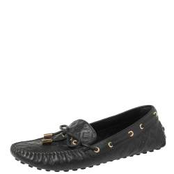 مملوكة مسبقًا حذاء لوفرز فلات لوي فيتون غلوريا جلد مطبوع مونوغرامي أسود مقاس 40