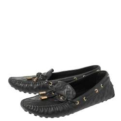 مملوكة مسبقًا حذاء لوفرز فلات لوي فيتون غلوريا جلد مطبوع مونوغرامي أسود مقاس 40