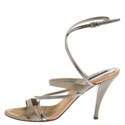 Louis Vuitton Grey Python Embossed And Leather Strappy Sandals Size 40