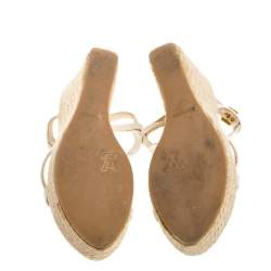 Pre Owned Louis Vuitton Cream White Canvas Embellished Espadrille Wedge Sandals Size 40