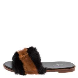Pre Owned Louis Vuitton Brown/Black Mink Fur Lock It Slides Size 38