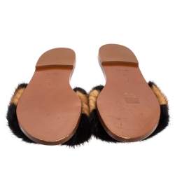 Pre Owned Louis Vuitton Brown/Black Mink Fur Lock It Slides Size 38