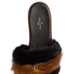 Pre Owned Louis Vuitton Brown/Black Mink Fur Lock It Slides Size 38