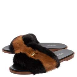 Pre Owned Louis Vuitton Brown/Black Mink Fur Lock It Slides Size 38