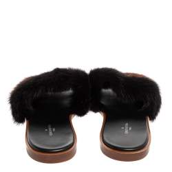 Pre Owned Louis Vuitton Brown/Black Mink Fur Lock It Slides Size 38